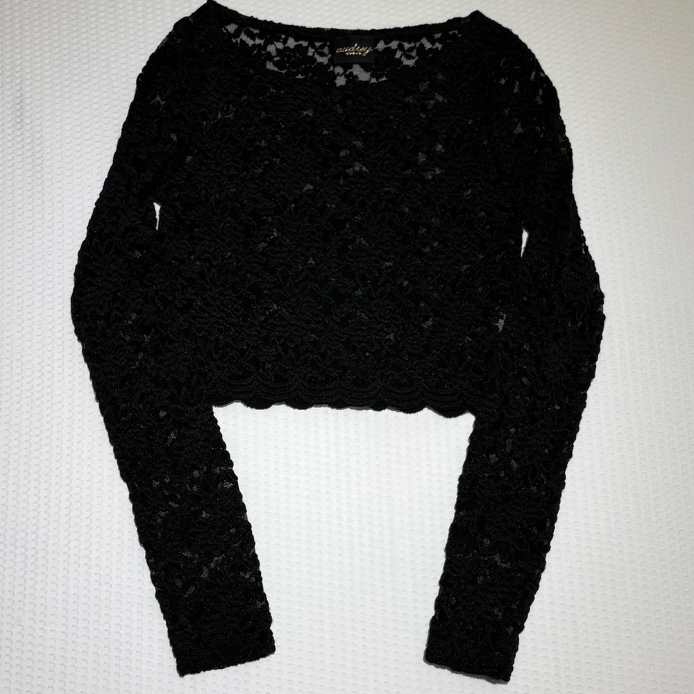 Audrey semi sheer floral lace crop top womens Whimsigoth romantic black size M - Picture 4 of 9